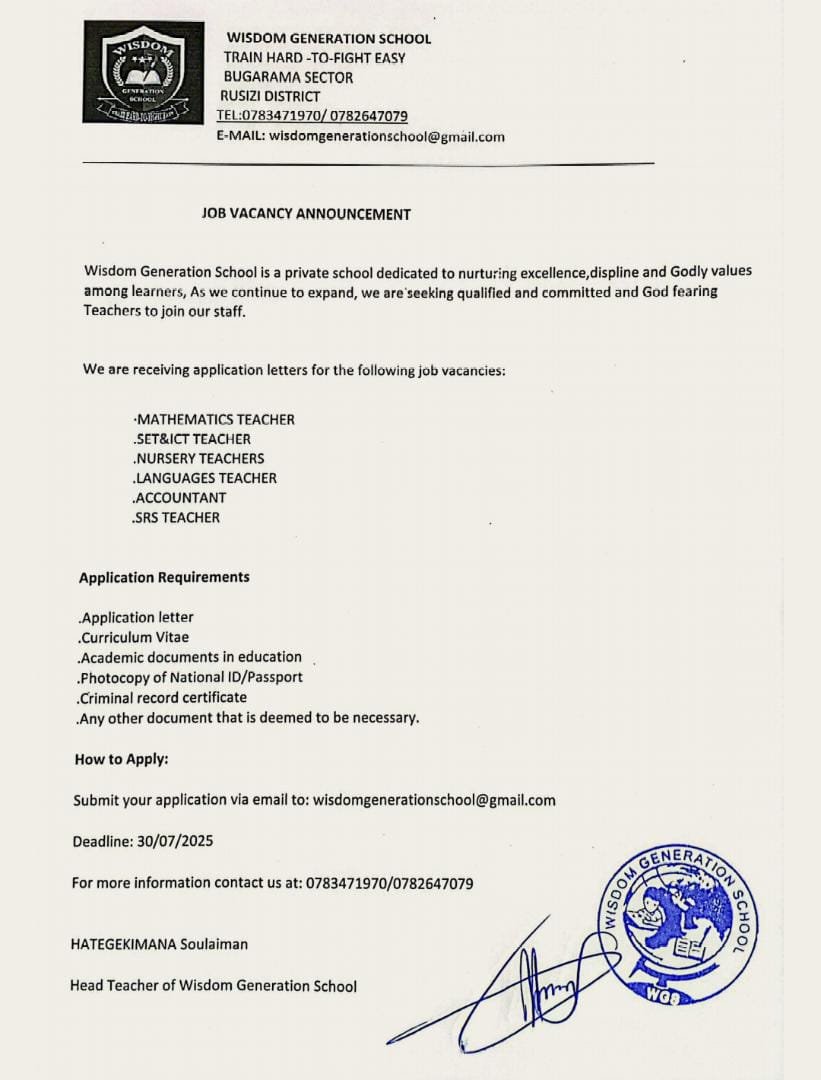 Comprehensive Job Vacancy Announcement for Wisdom Generation School